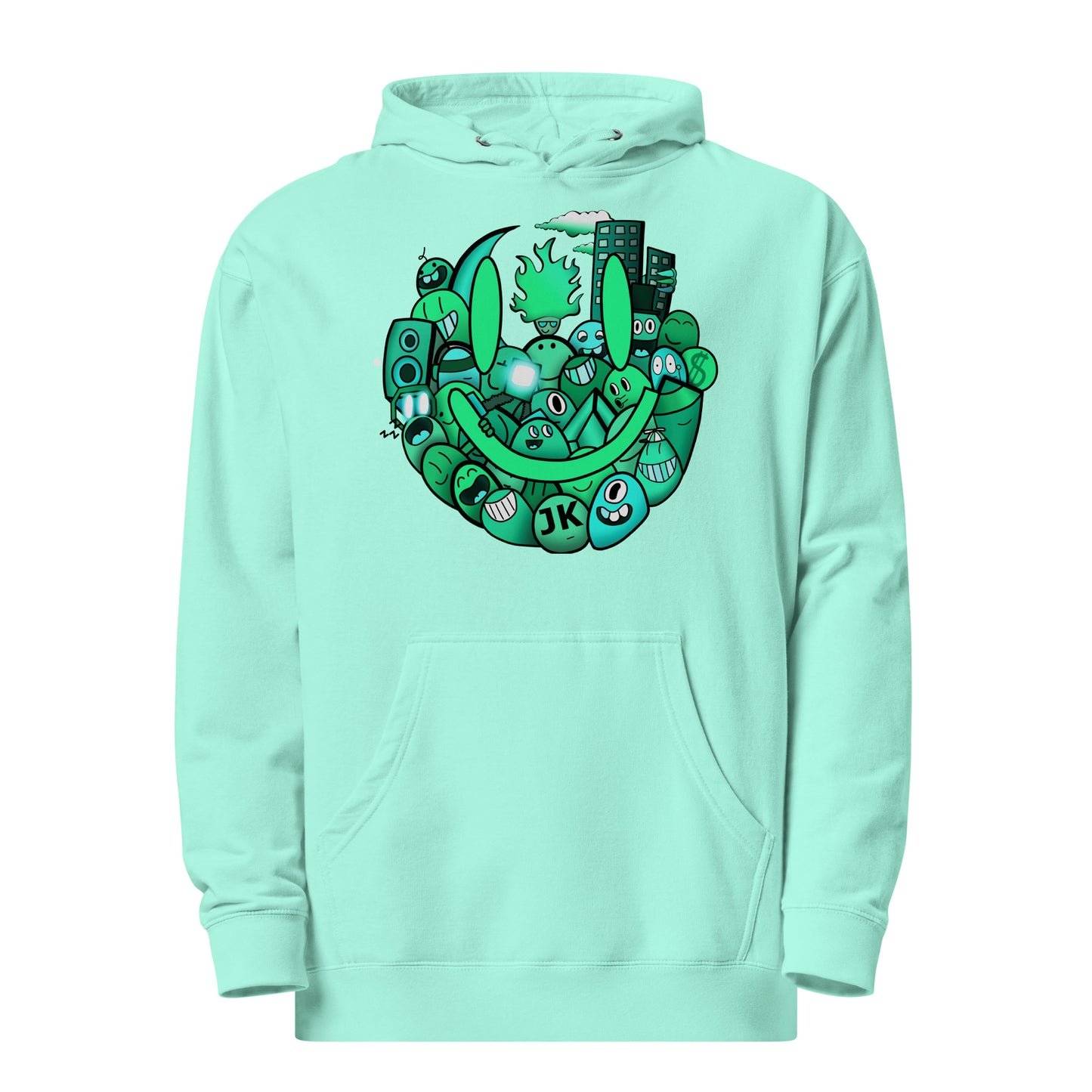 Doodle Hoodie Drop 1 Cyan/Aqua Unisex Contemporary Streetwear